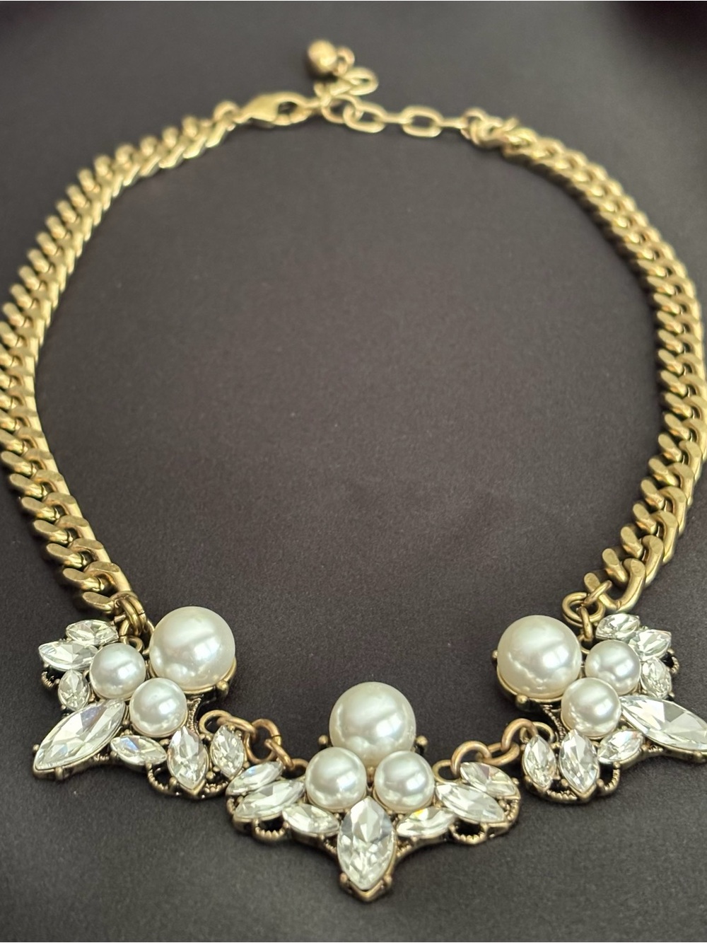 Vintage Faux Pearl Rhinestone Bib Statement Necklace